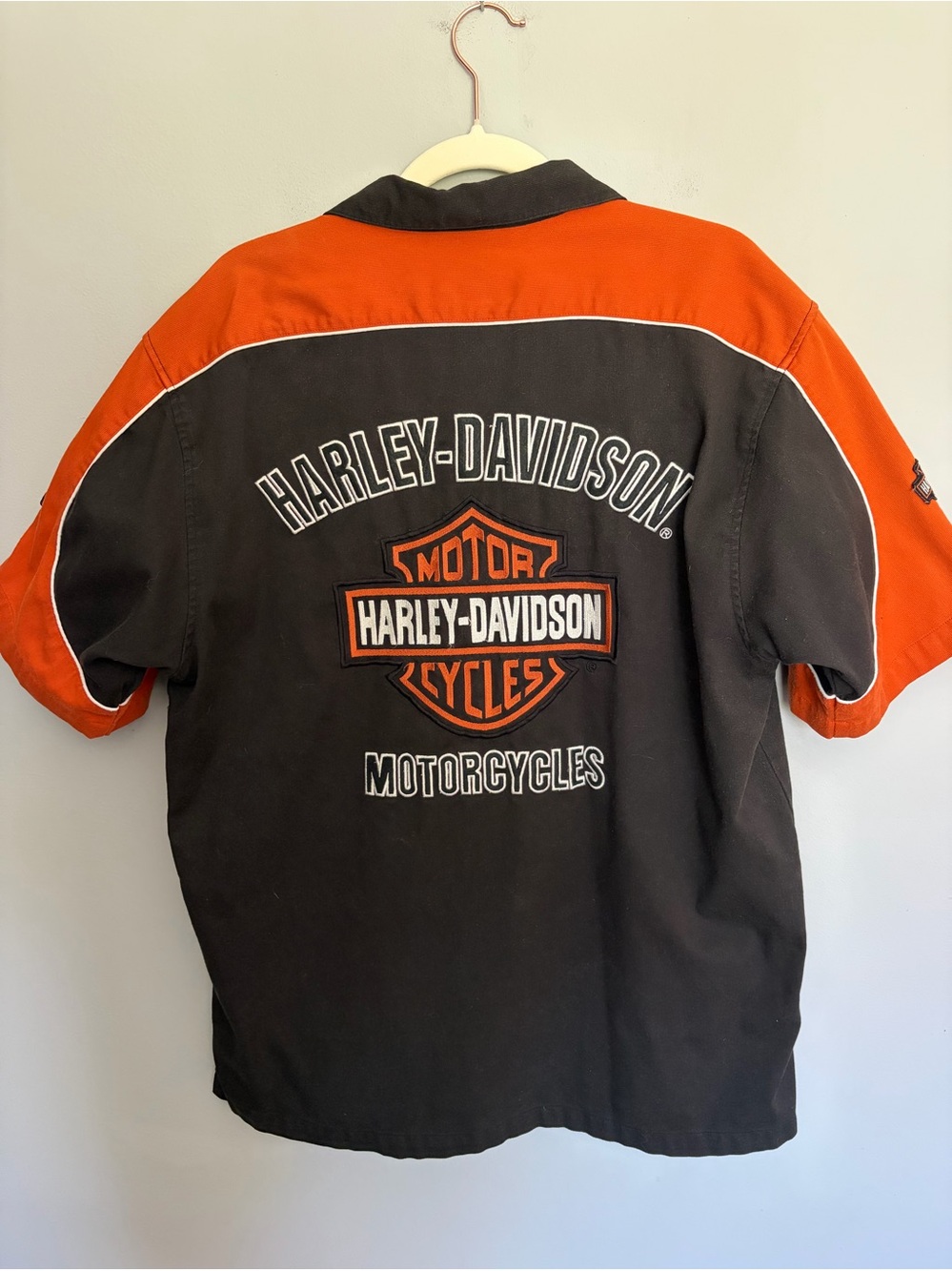Harley Davidson Shirt Motorcycles Mens L Short Sleeve Mechanic Button Up Y2K